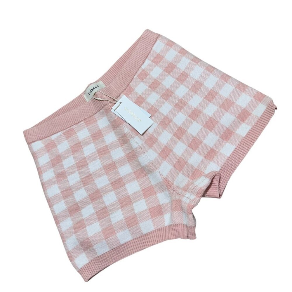 L*Space Womens‎ Size L Francie Pink White Sweater Knit Shorts NWT